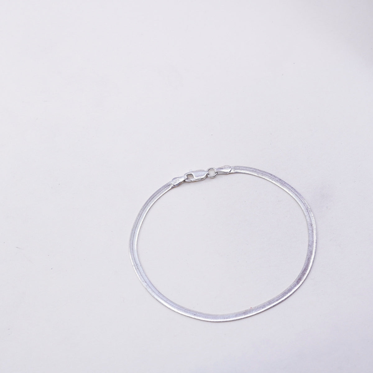 8”, 4mm, Vintage sterling silver flatten snake bracelet, 925 chain