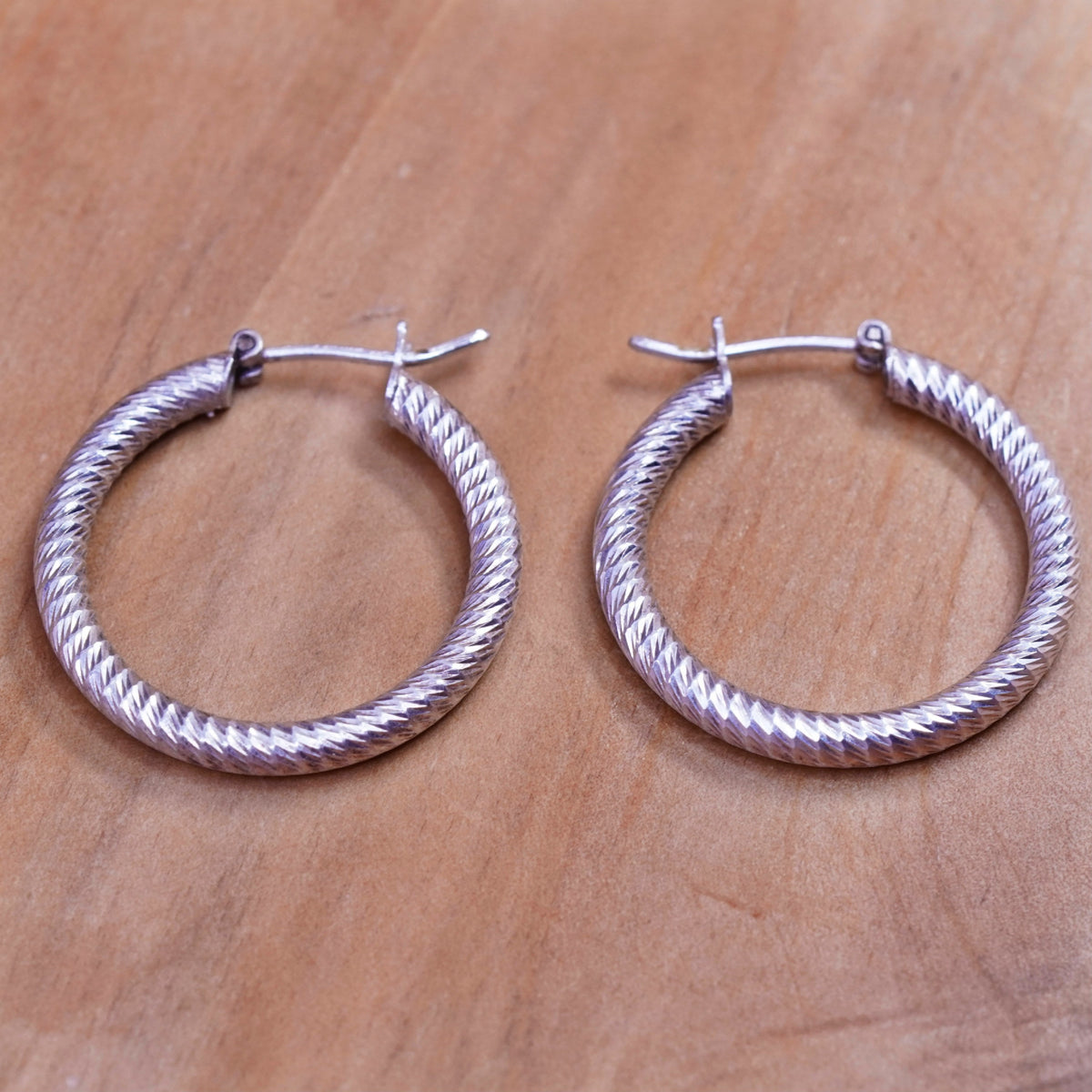1”, vintage Italy Sterling silver handmade hoops, textured 925 huggie earrings