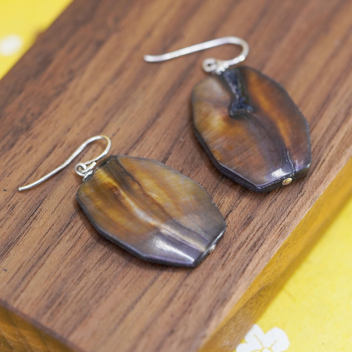 Vintage Sterling 925 silver handmade earrings with abalone