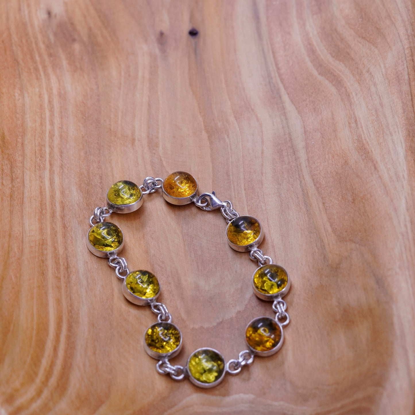 7”, vintage Sterling 925 silver handmade bracelet with Amber