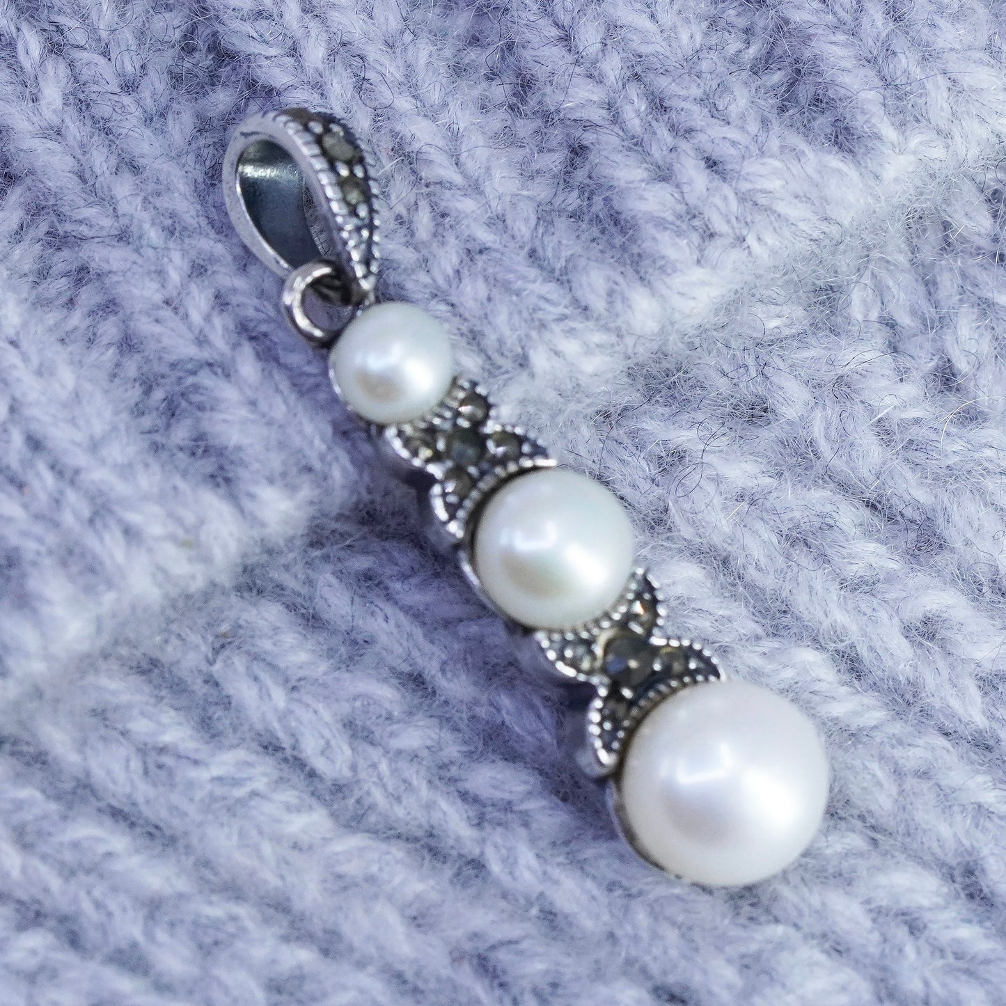antique Judith Jack sterling 925 silver charm pendant with marcasite and pearl