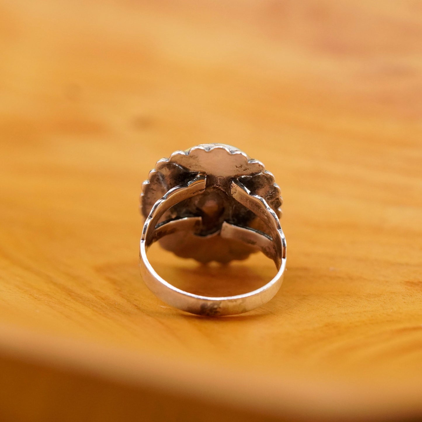 Size 7, vintage Sterling 925 silver handmade ring with turquoise and beads