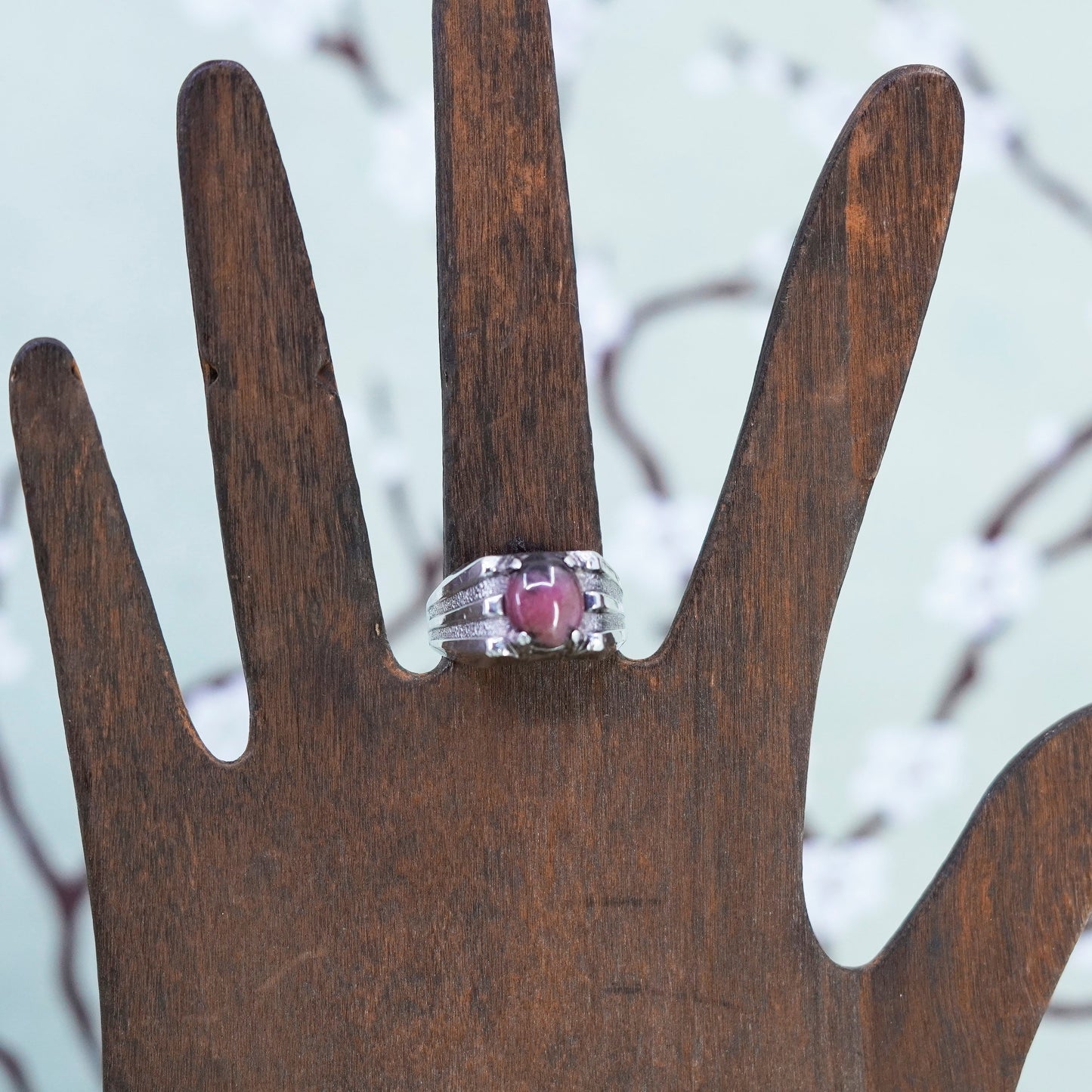 Size 8, sterling silver ribbed ring, southwestern 925 band Mahogany Obsidian