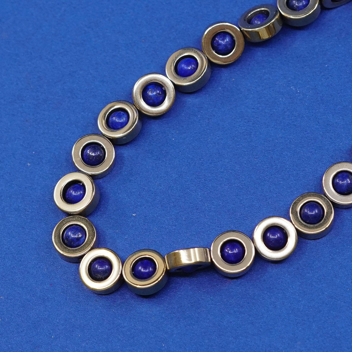 18”, Vermeil gold over Sterling silver necklace w/ evil eye N lapis lazuli bead