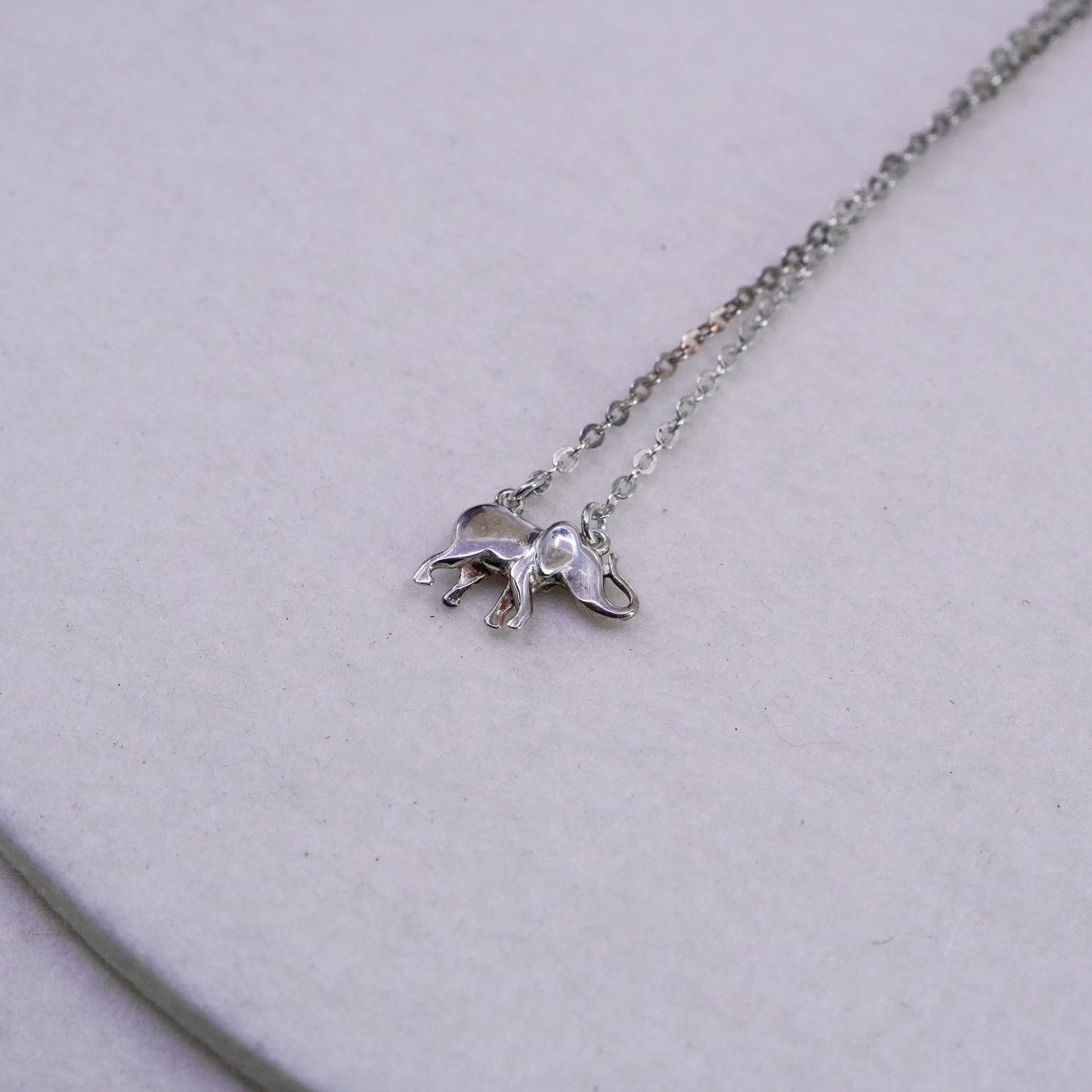 16+2”, Dyadema Sterling 925 silver elongated chain necklace elephant pendant