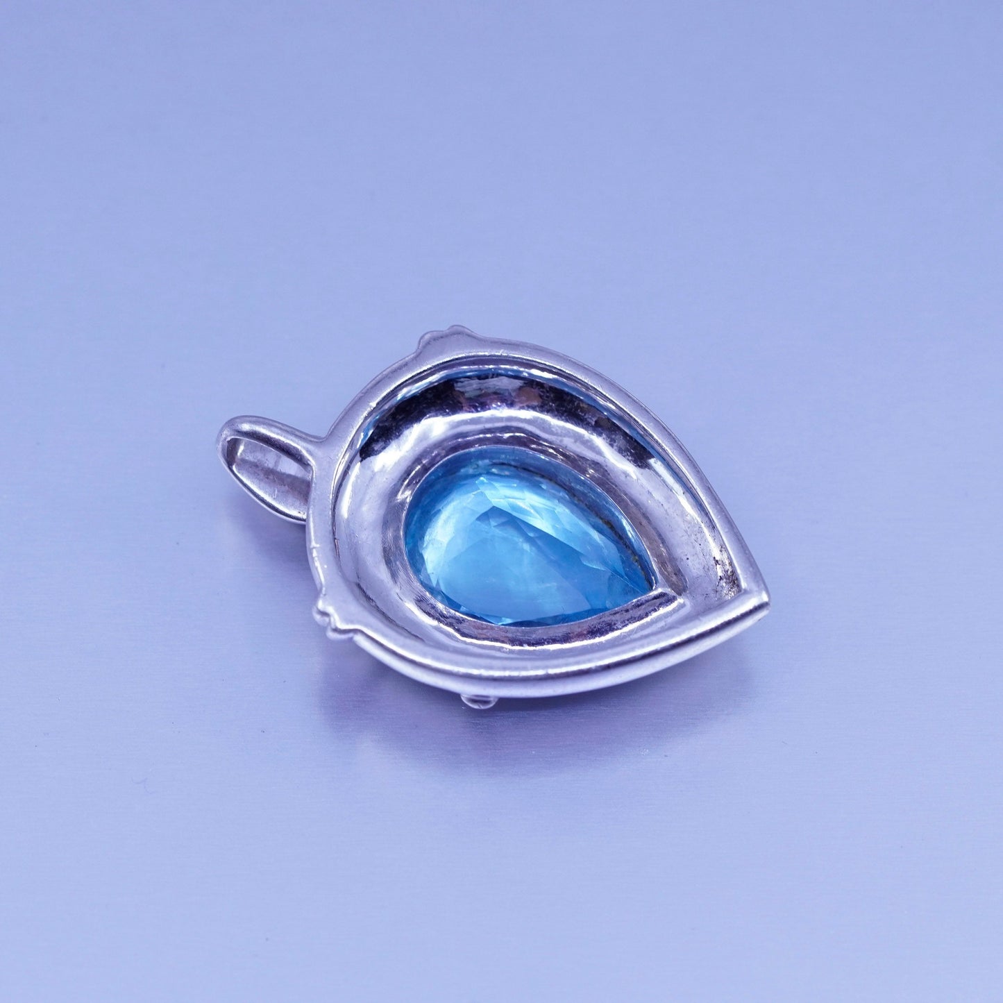 antique sterling 925 silver teardrop pendant with blue topaz
