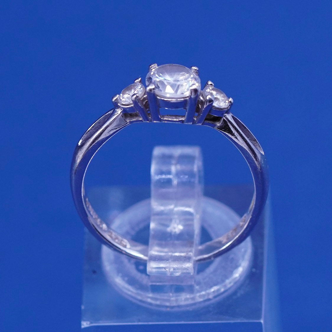 sz 7.25, vtg Sterling silver handmade ring, 925 engagement ring w/ cz