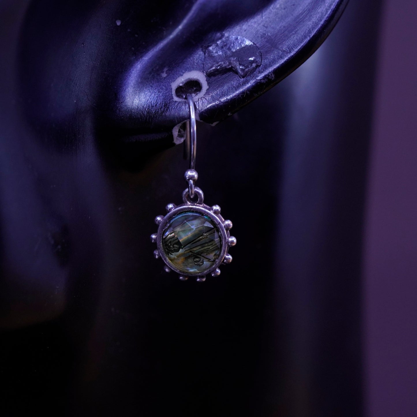 Vintage Sterling 925 silver handmade earrings with abalone glass cover beads
