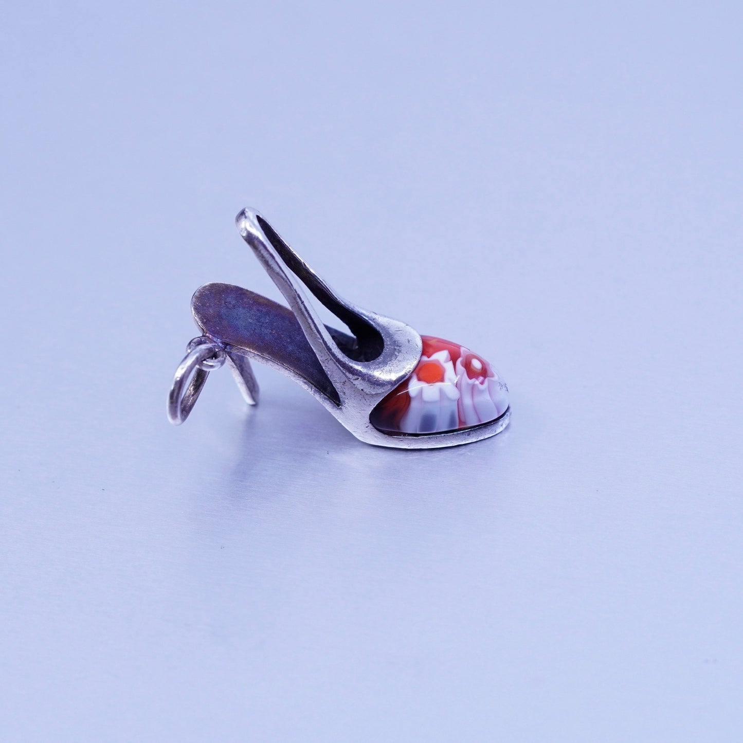 Italian Alan K sterling 925 silver pendant high heel, multiciori murano glass