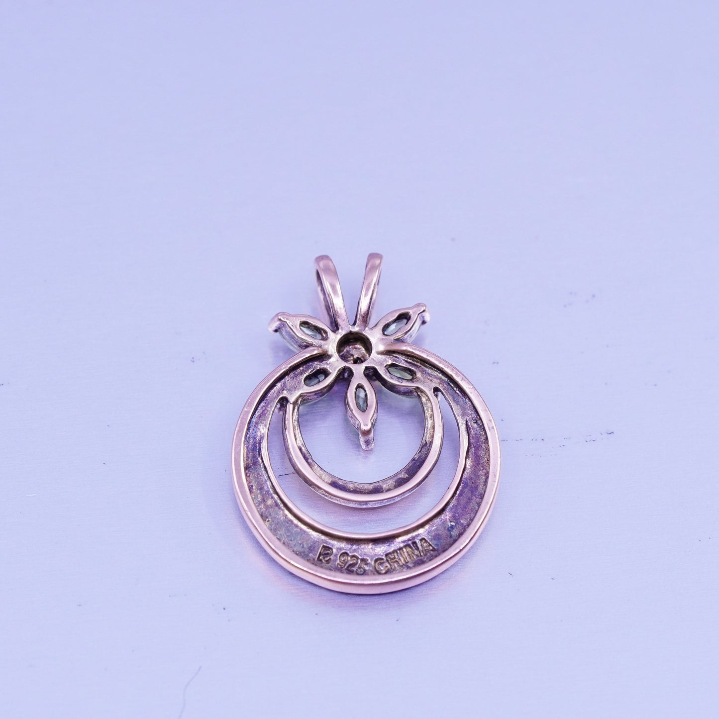 antique vermeil gold over sterling 925 silver circle pendant peridot diamond