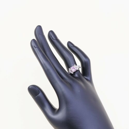 Sz 6.5, Vtg Sterling 925 Silver Ring W/ Pink Heart Cz Inlay, Stamped 925