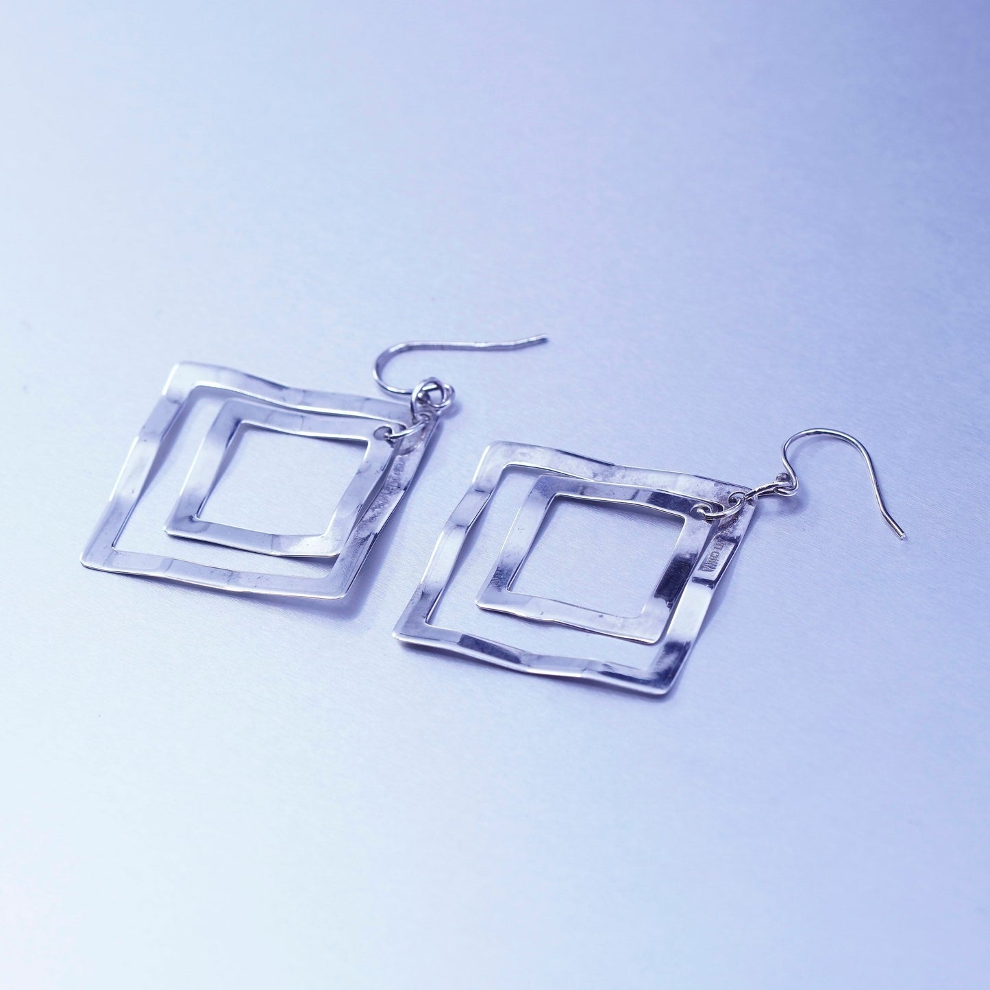 Vintage Sterling 925 silver handmade square earrings