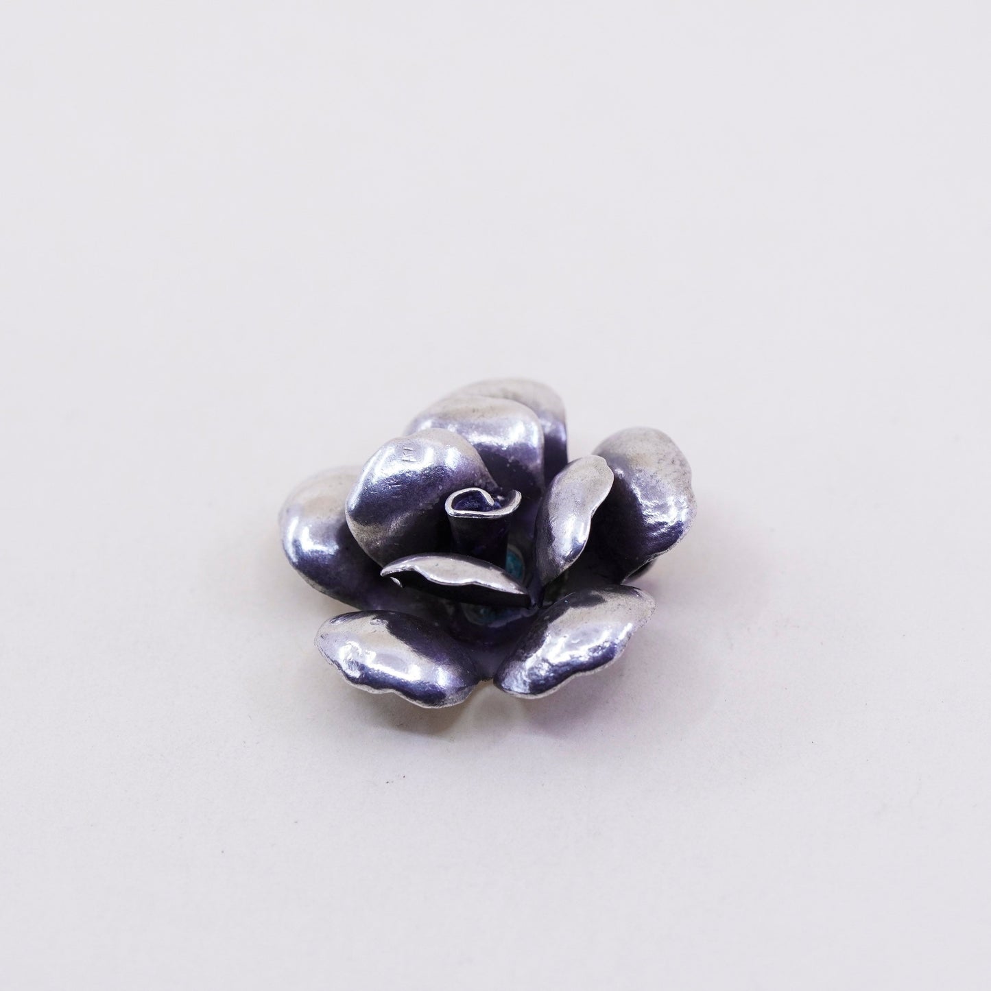 Vintage Sterling silver handmade pendant, 925 3D rose flower