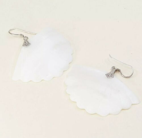 Vtg STERLING 925 SILVER Handmade Shell MOTHER OF PEARL EARRINGS Dangles