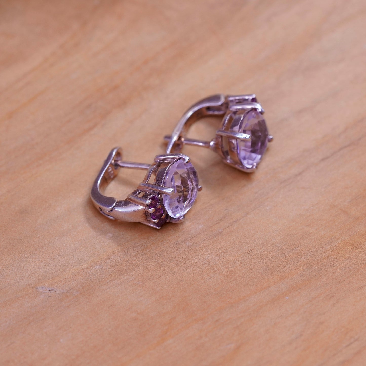 0.5”, Vermeil rose gold over Sterling silver hoops, 925 huggie earrings Cz ruby