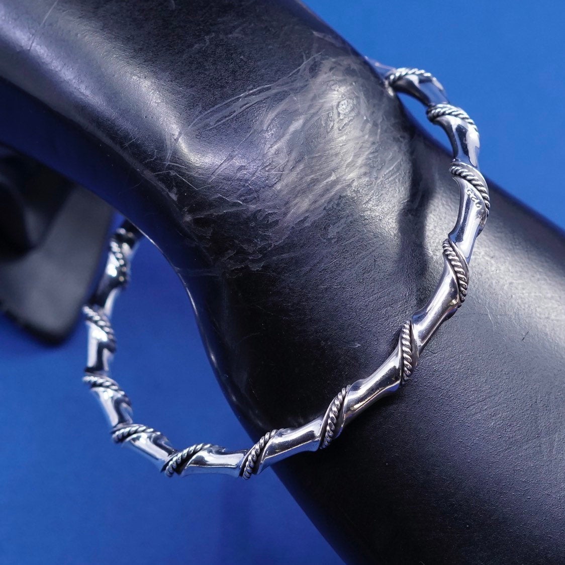 8.25", vtg sterling silver handmade bracelet, Mexico 925 twisted cable bangle