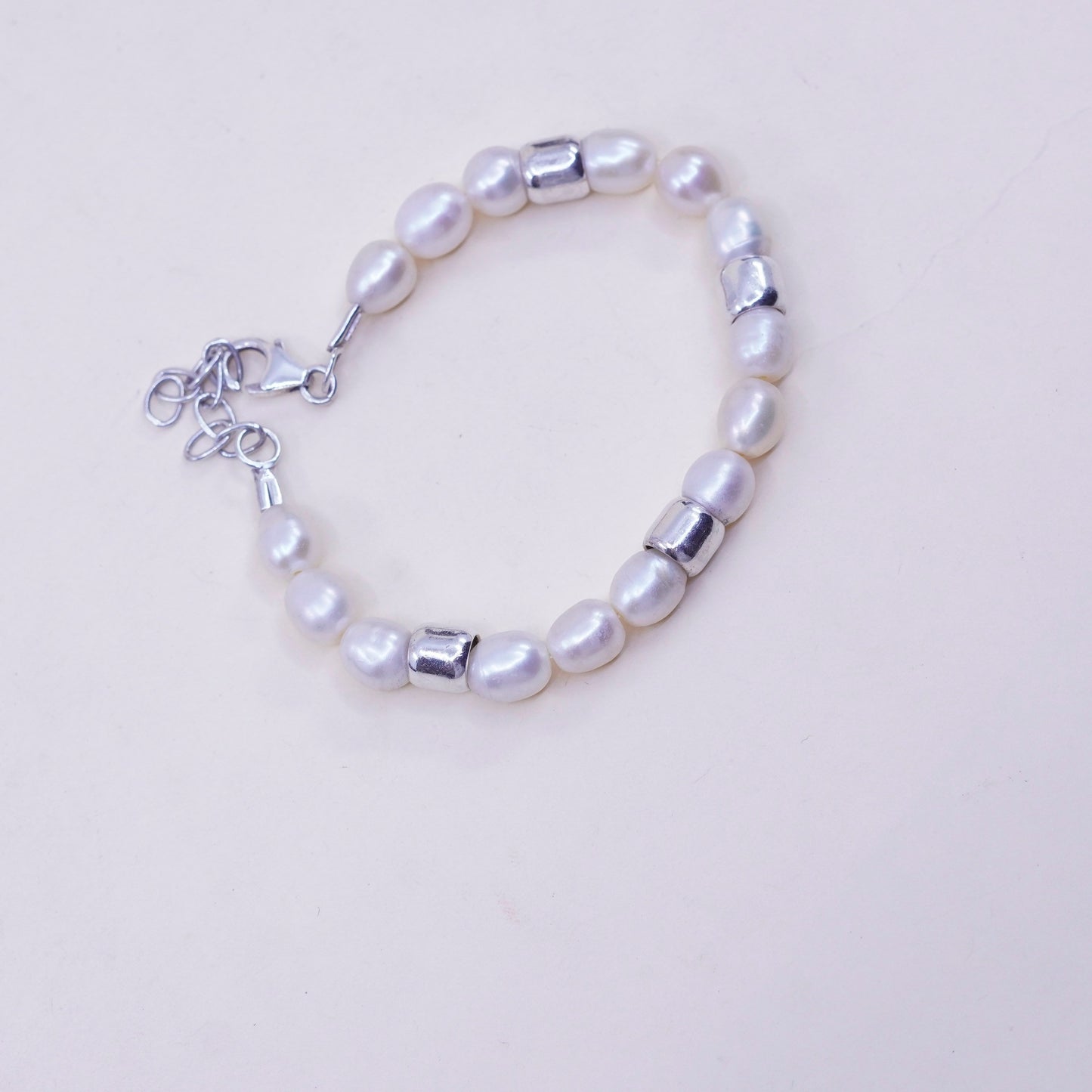 6.5+1” 7mm, Vintage handmade bracelet, freshwater pearl with 925 silver clasp