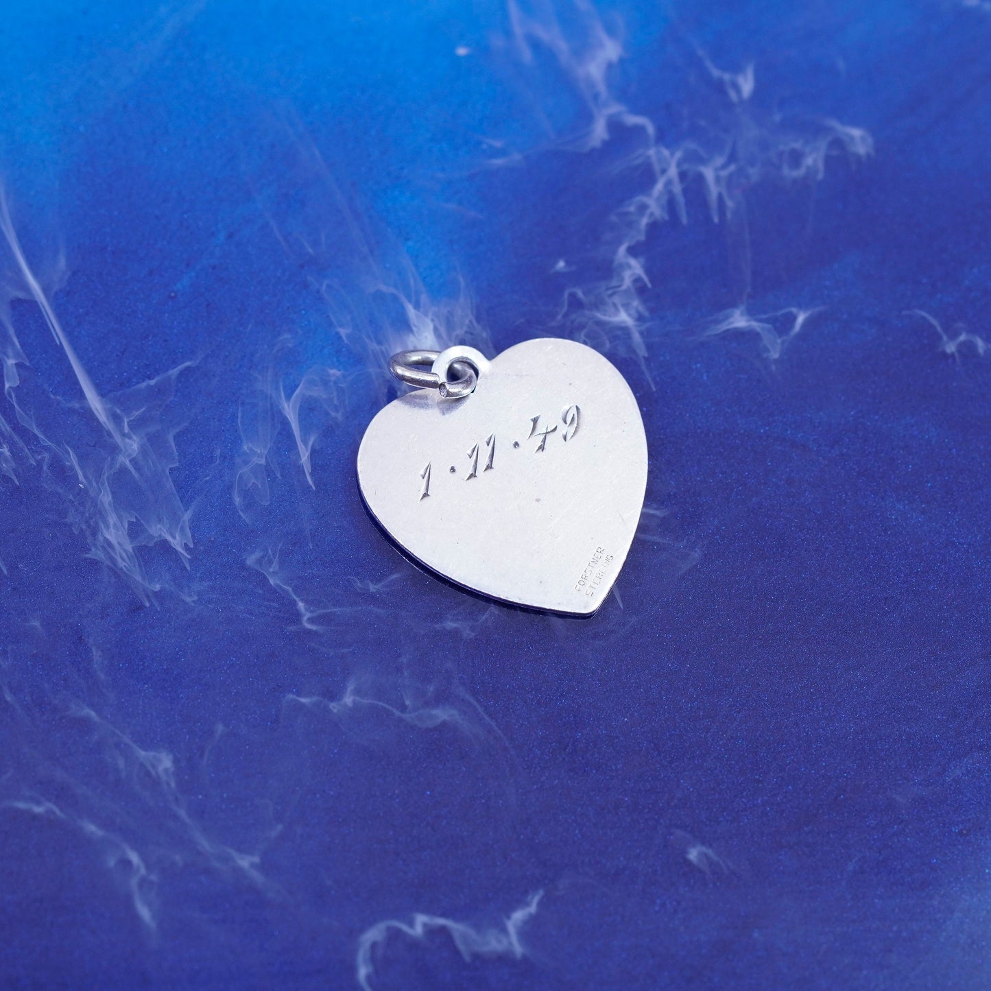 vtg forstner sterling silver handmade pendant, 925 heart charm embossed “Goan