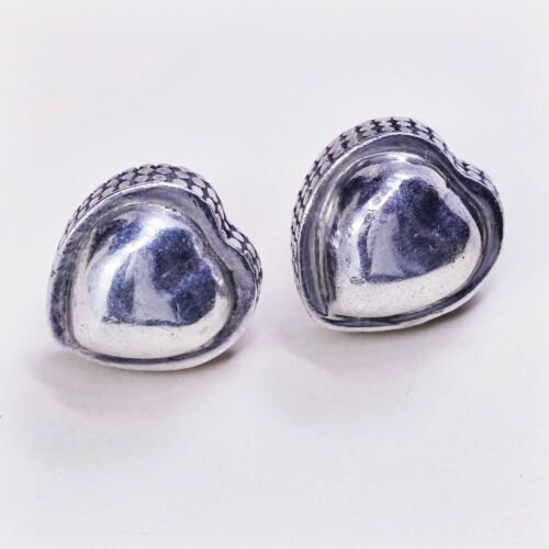 Vtg LORI BONN STERLING 925 SILVER Handmade Heart Studs Earrings