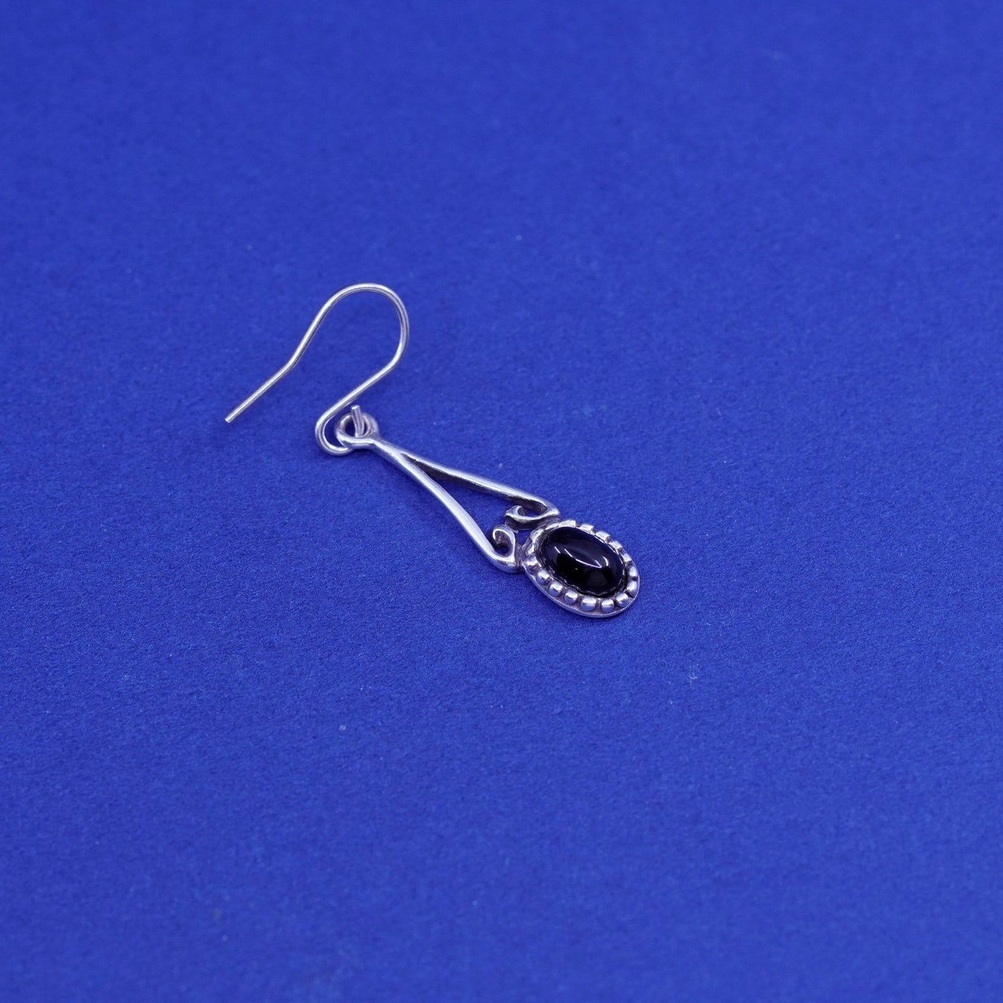 Vintage Israel sterling 925 silver handmade earrings with oval obsidian