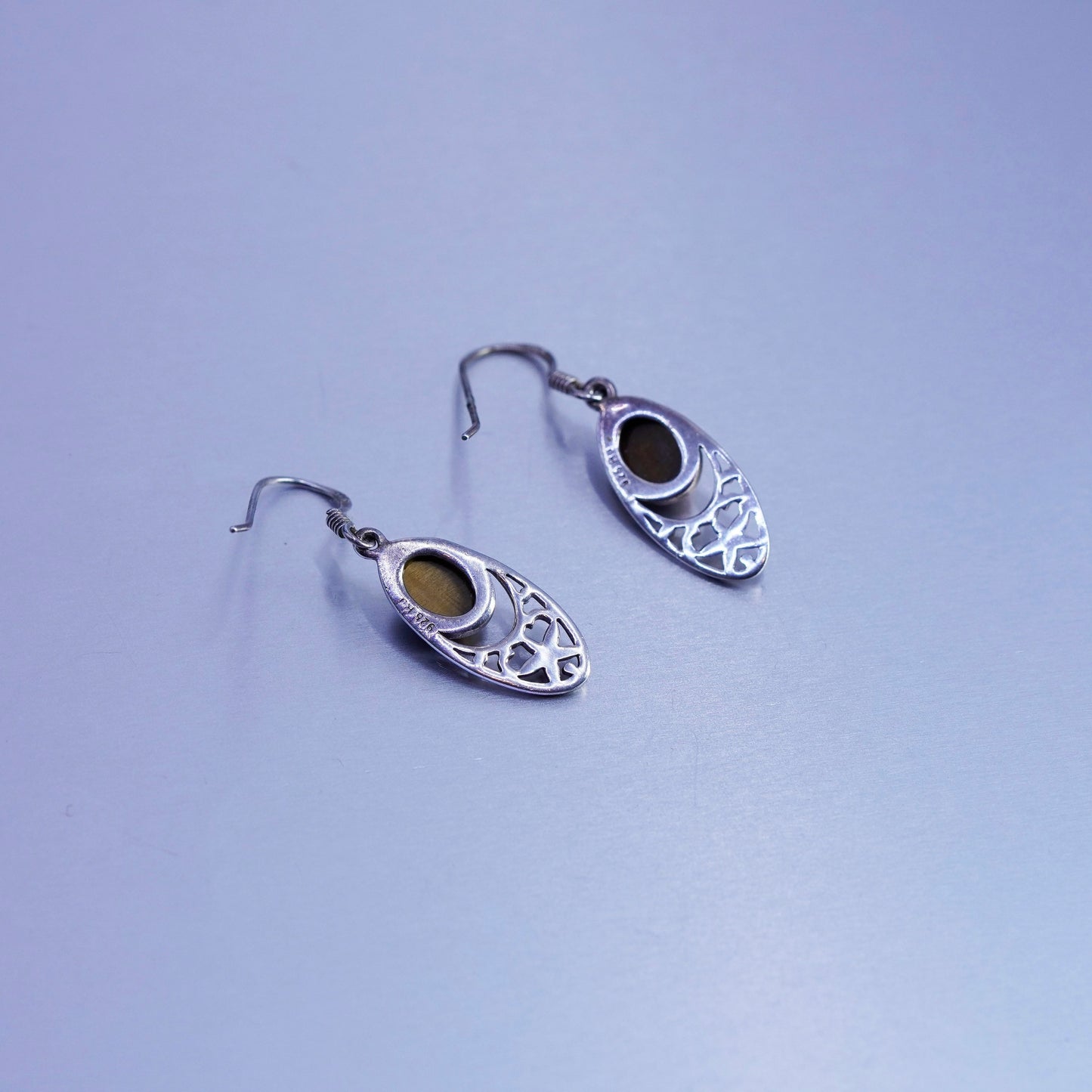 Vintage Sterling 925 silver handmade filigree earrings with golden tiger eye