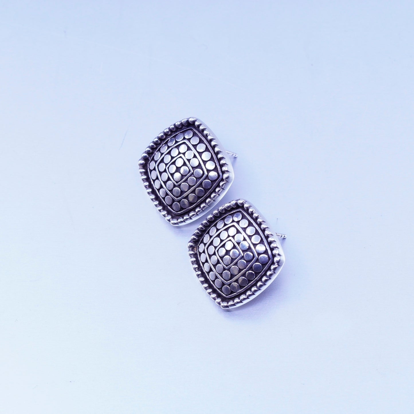 0.75”, Vintage Sterling 925 silver handmade earrings, square bead studs