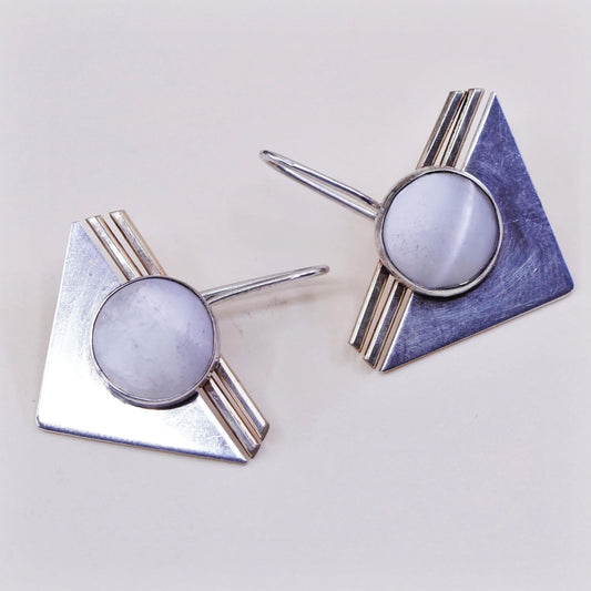 PJP gold filled sterling silver earrings, modern 925 disc w/ mother of pearl