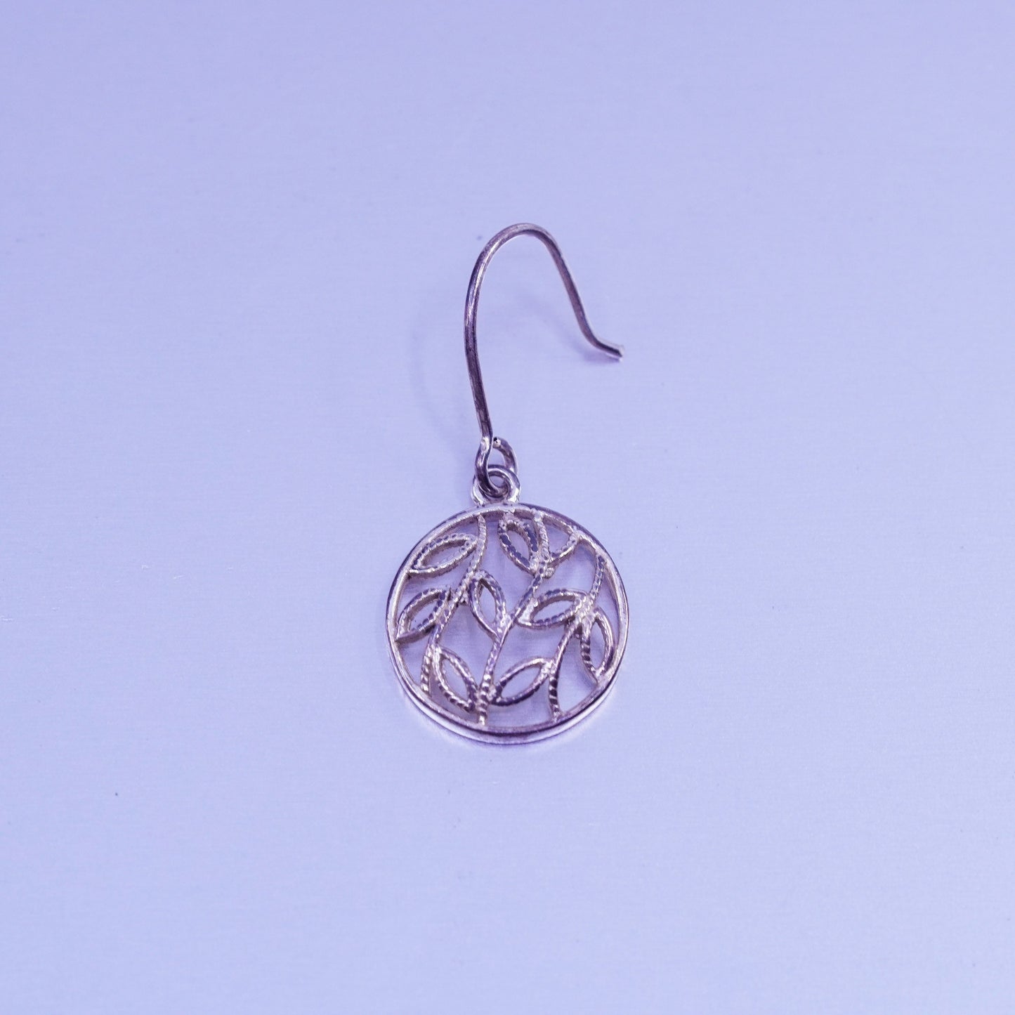 vintage Sterling silver handmade earrings, 925 circle dangles with leaves