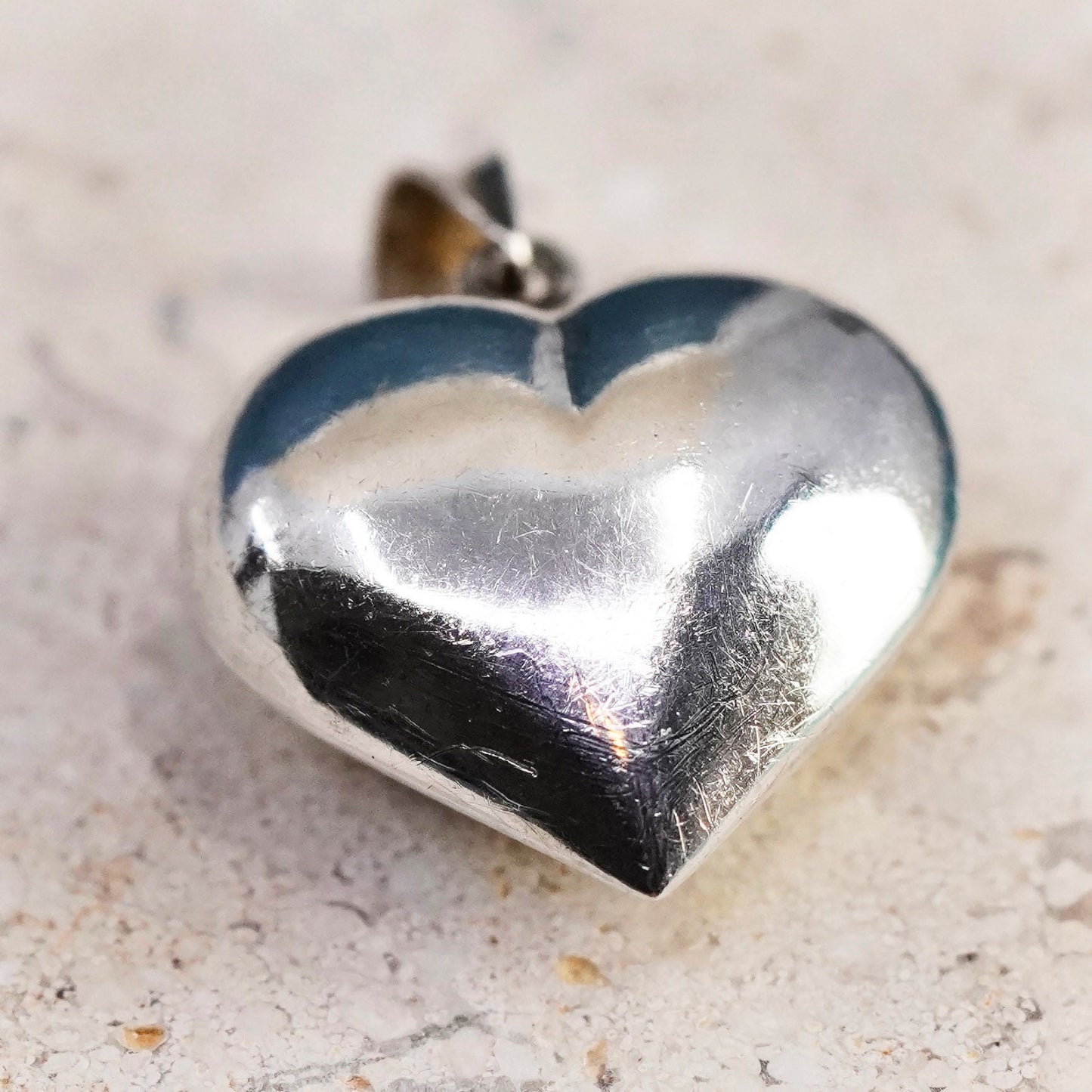 Vintage Sterling silver handmade pendant, puffy 925 heart