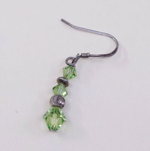Vtg STERLING 925 SILVER Handmade earrings with Green Crystal dangles