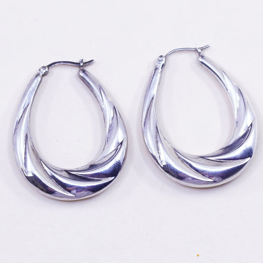 1.25” Vintage sterling 925 silver loop earrings, minimalist primitive hoops