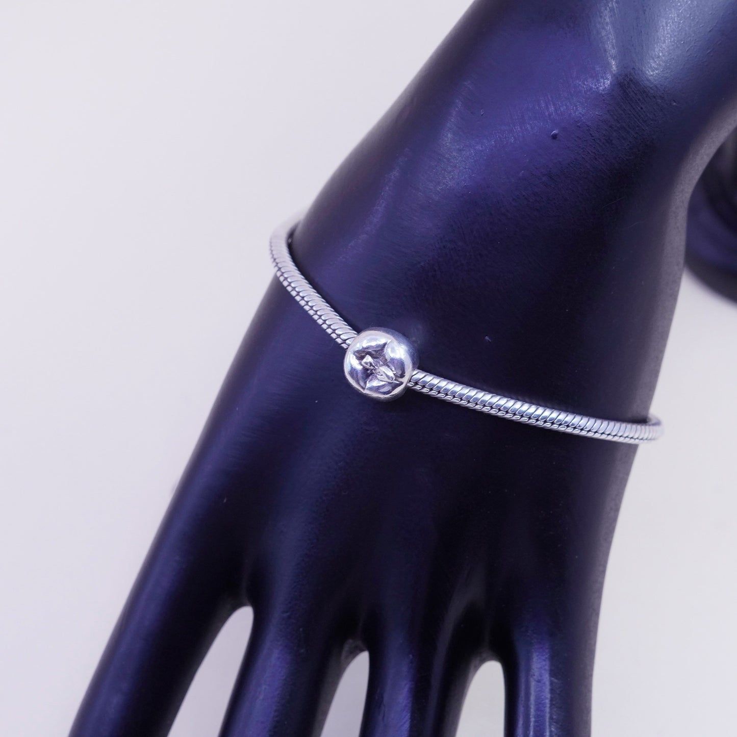7”, Cham sterling silver handmade charm bracelet, 925 snake chain apple charm