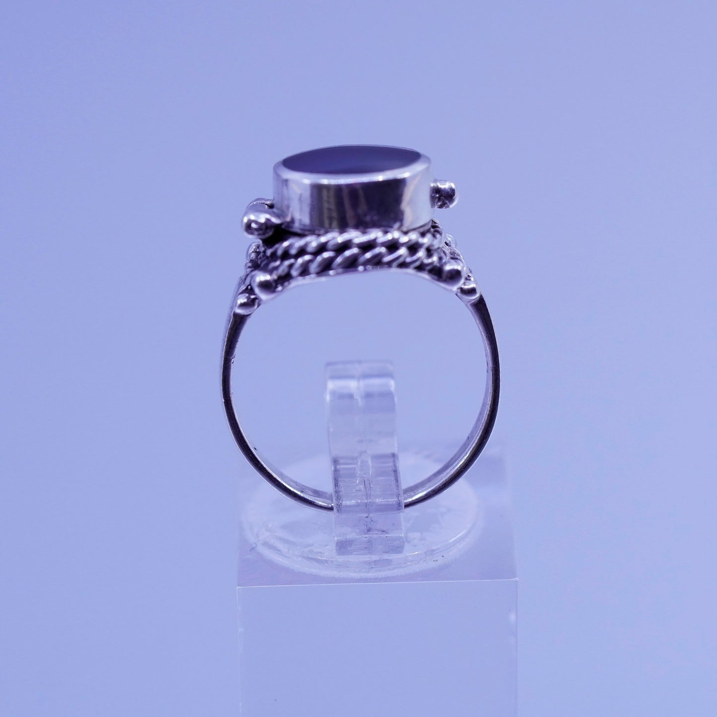 Size 7, vintage Sterling 925 silver handmade prayer locket ring with obsidian