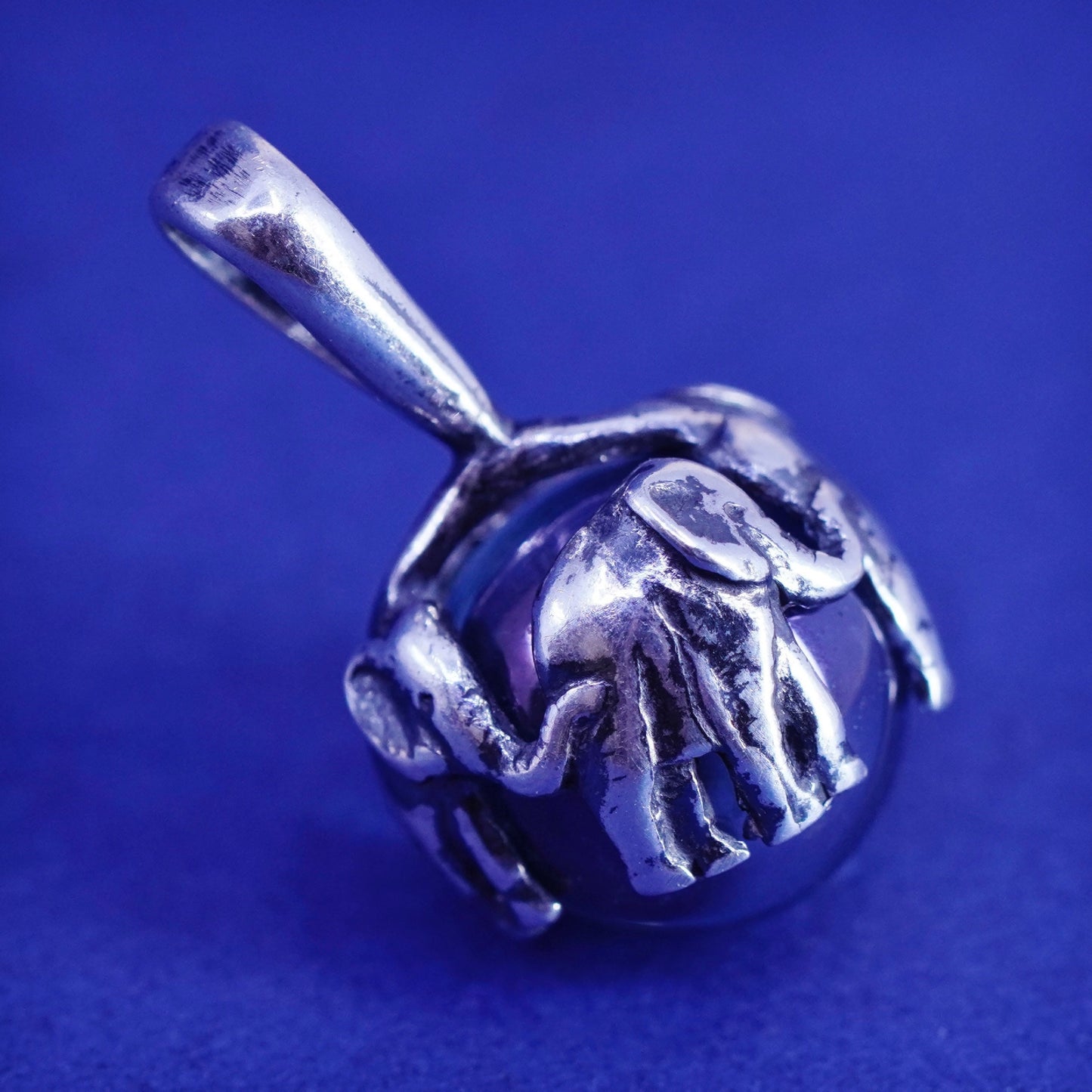 Vintage sterling 925 silver handmade elephant pendant with glass bead