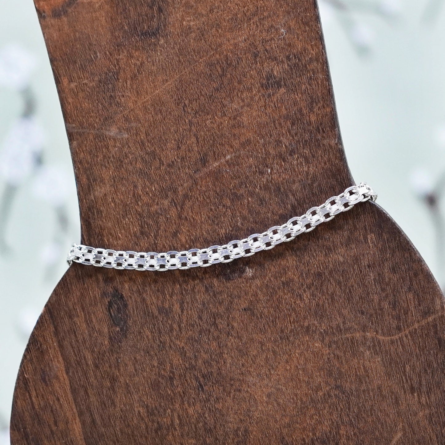 7.75”, 4mm, Vintage sterling 925 silver flatten curb bracelet