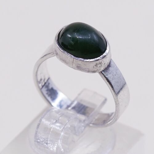 Sz 4.75, Vtg Sterling Silver Handmade Ring, 925 Silver Statement Ring W/ jade