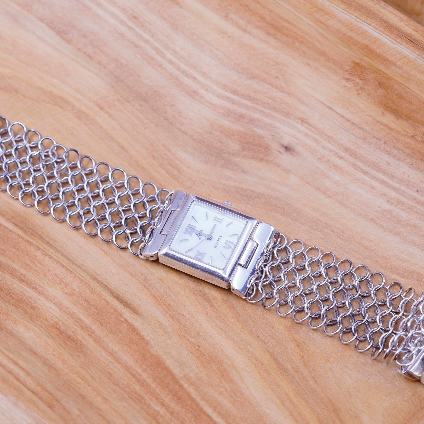7.5”, Vintage Aria round face watch with sterling 925 silver wrist watch band