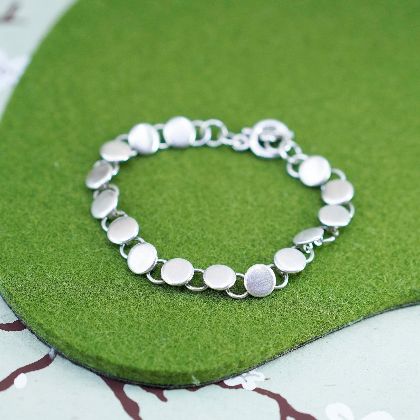 7”, 8mm, Vintage sterling 925 silver bracelet with circle disc details