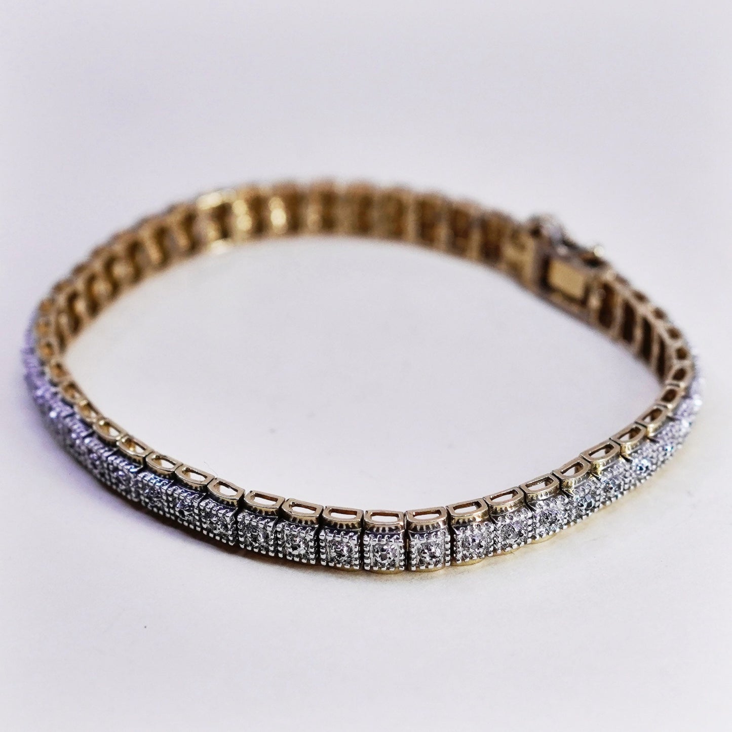 7.5”, vermeil gold over sterling silver tennis bracelet, 925 chain diamond