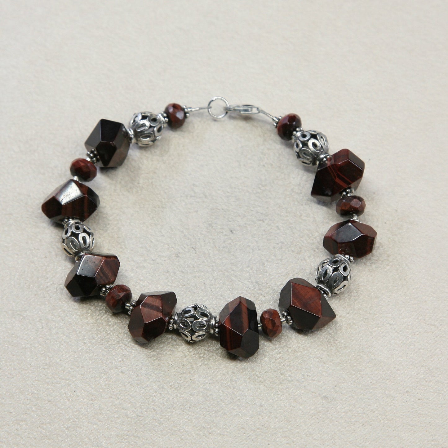 8”, handmade vintage Jasper beads w/ 925 beads bracelet N Sterling silver clasp