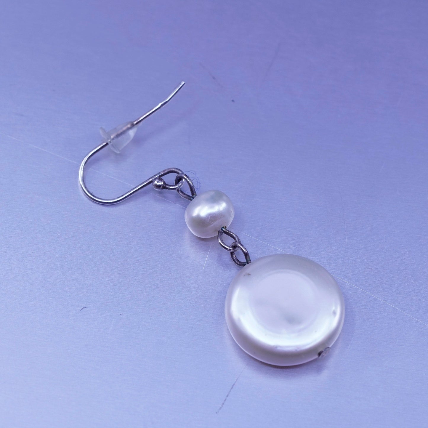 Vintage Sterling 925 silver handmade earrings with coin pearl