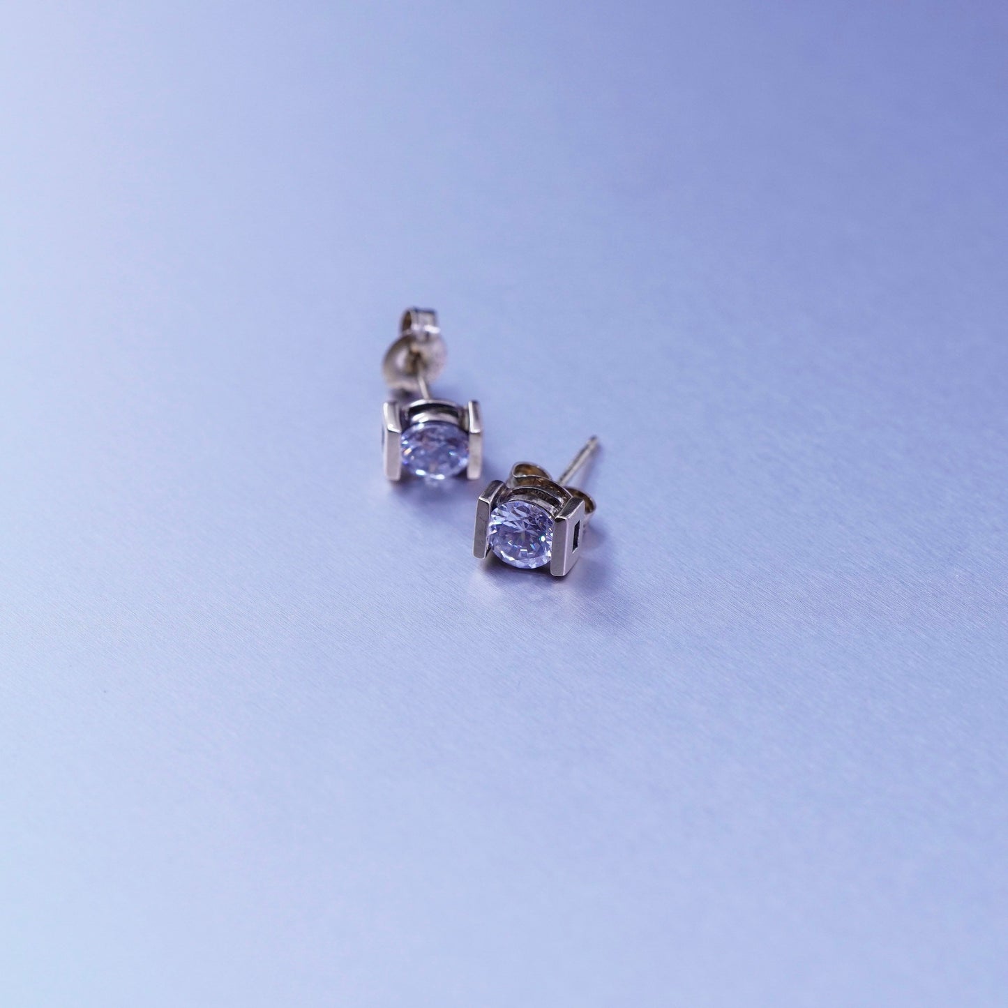 Vintage vermeil gold filled Sterling 925 silver earrings, studs with Cz inlay