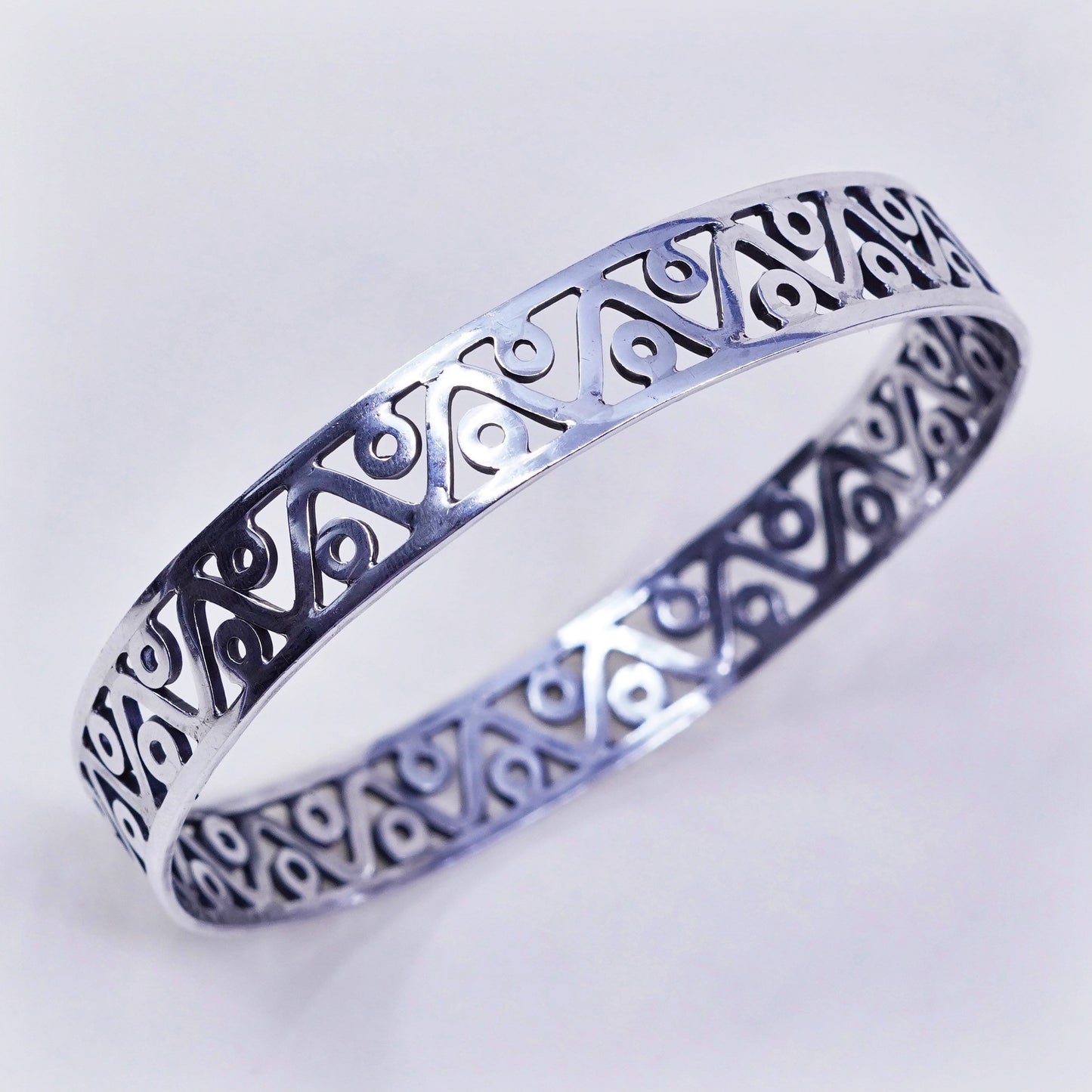 8”, vintage Taxco sterling silver handmade bracelet, 925 bangle with filigree