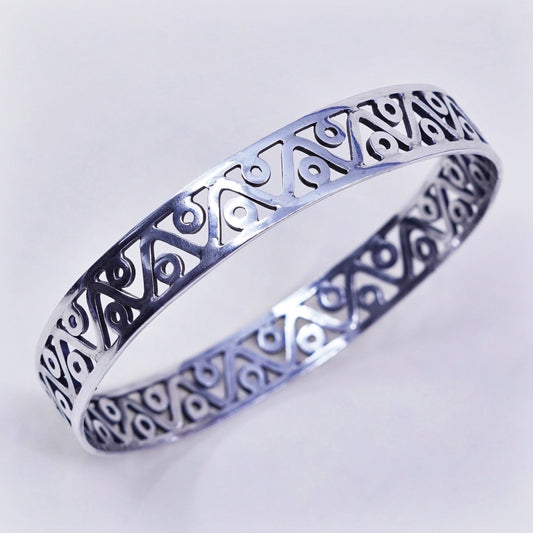 8”, vintage Taxco sterling silver handmade bracelet, 925 bangle with filigree