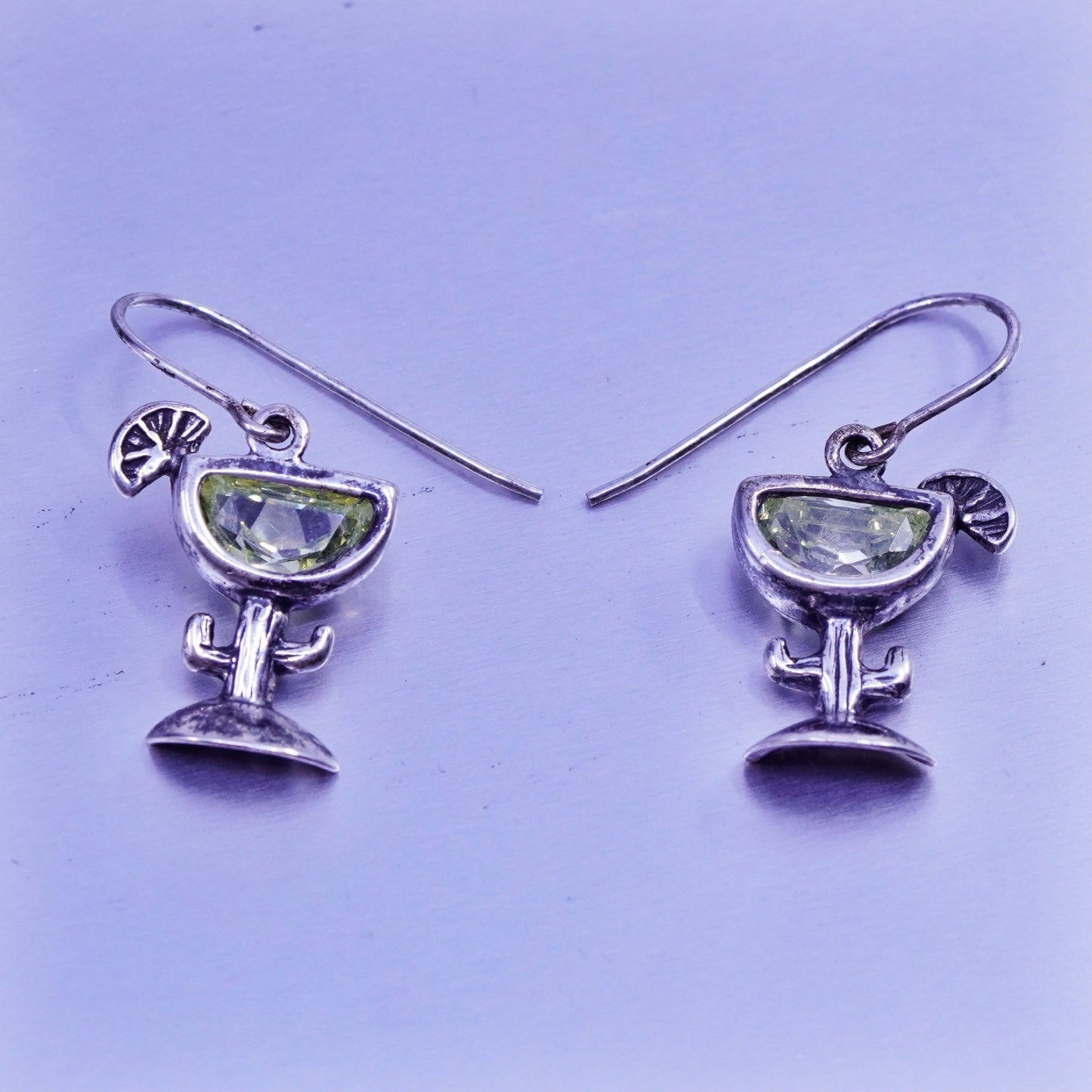 Silpada Sterling 925 silver earrings with martini glass Green Cz Cubic Zirconia