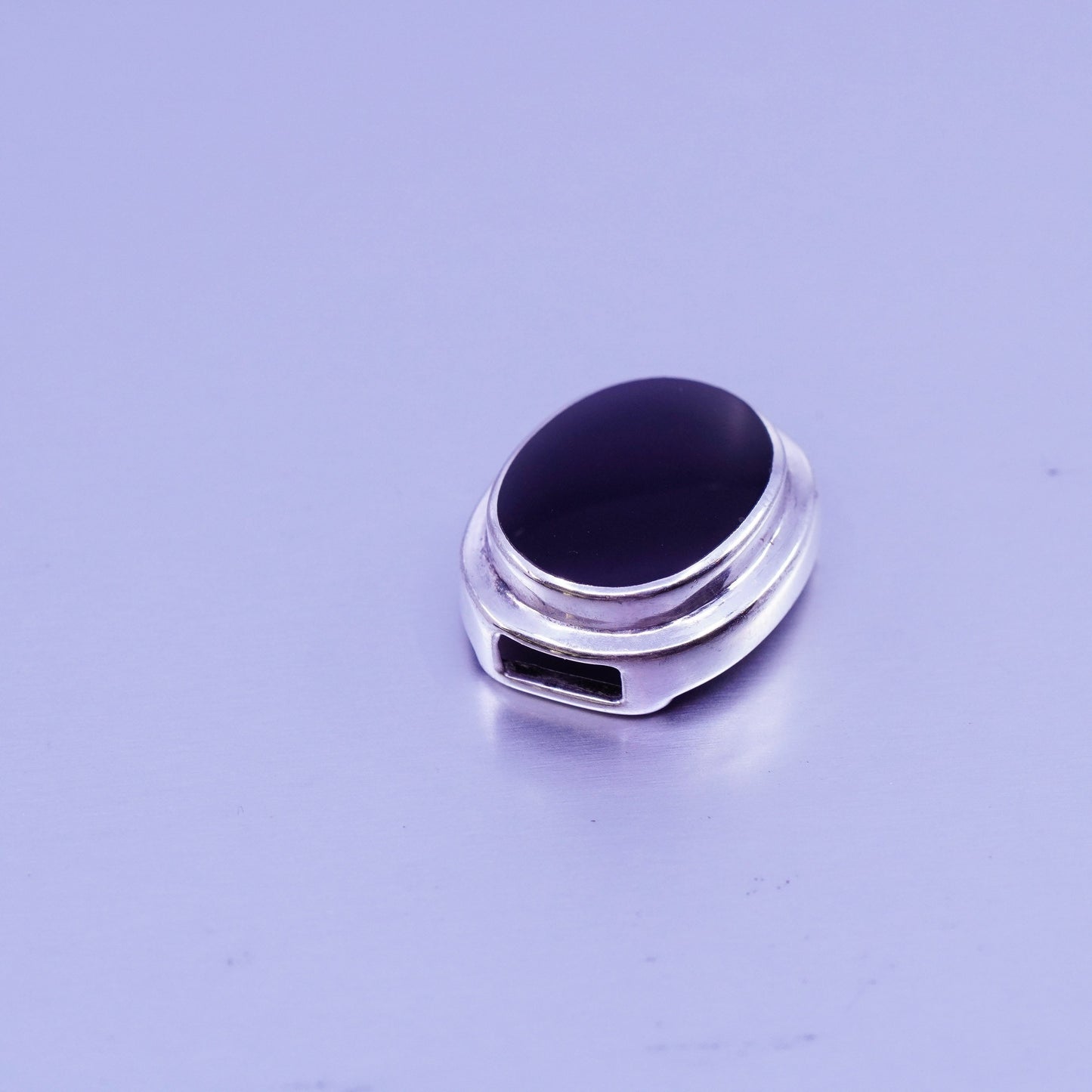 antique sterling 925 silver handmade pendant with oval obsidian