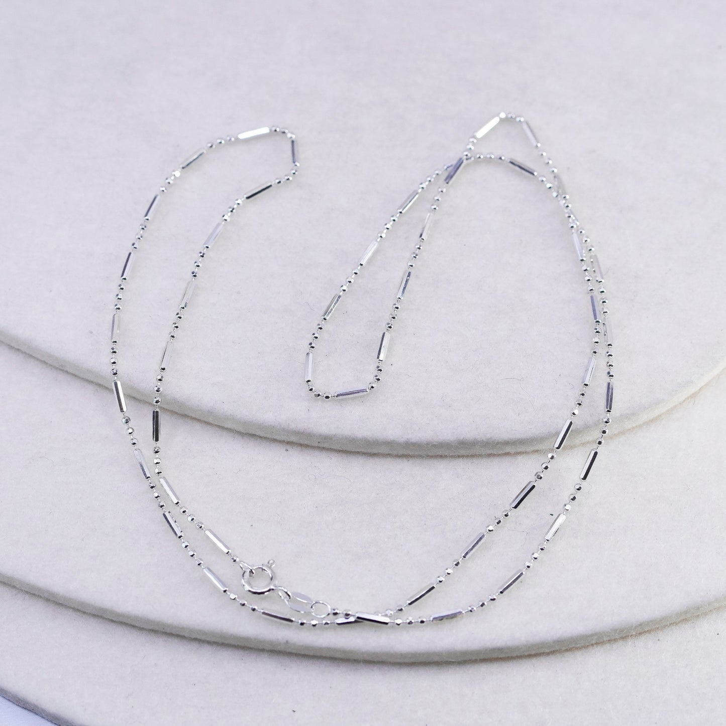 24” 1mm, vintage Italy Sterling 925 silver bar bead chain necklace