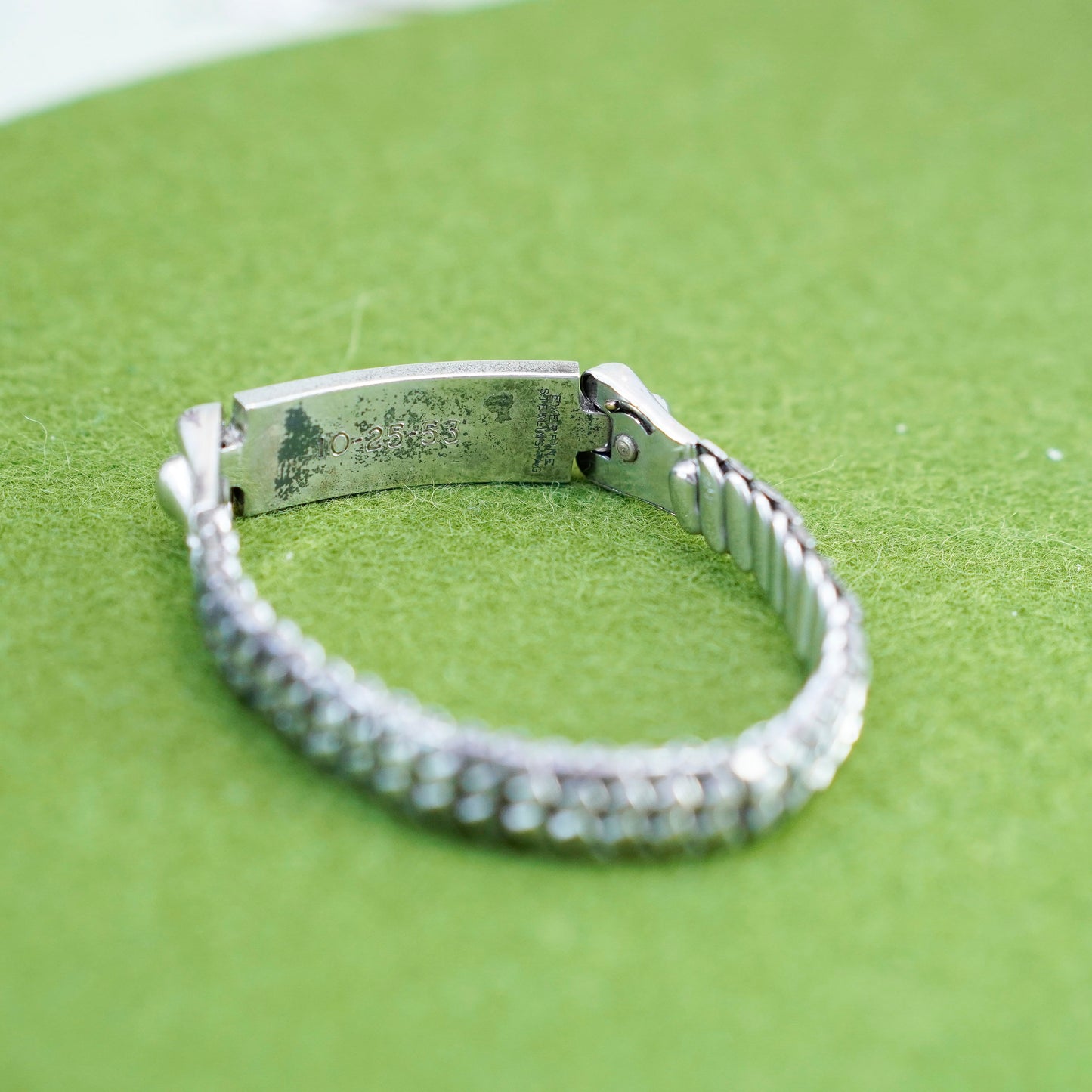 5.75”, Everfine sterling silver elastic bracelet, 925 chain name “goyee bar tag