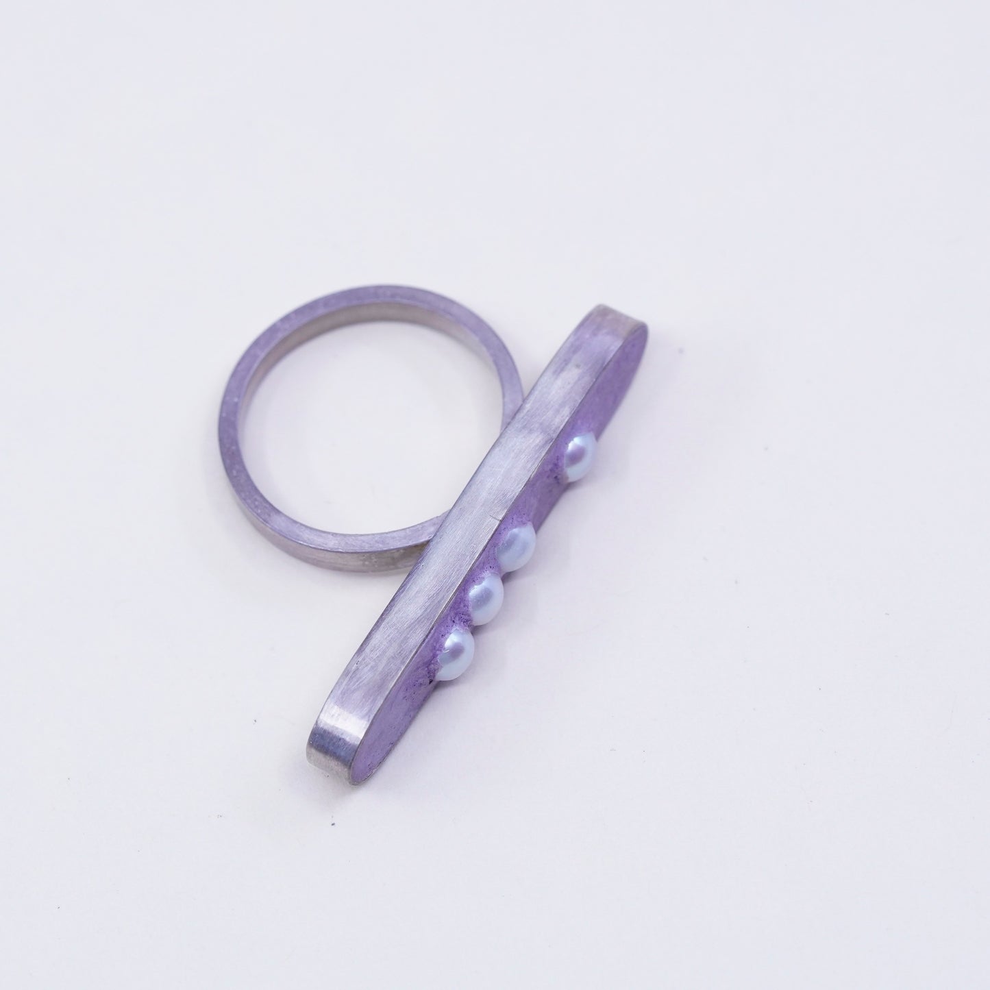 sz 8.5, SCAD Jeweler Stina Wen sterling 925 silver ring purple concrete N pearl