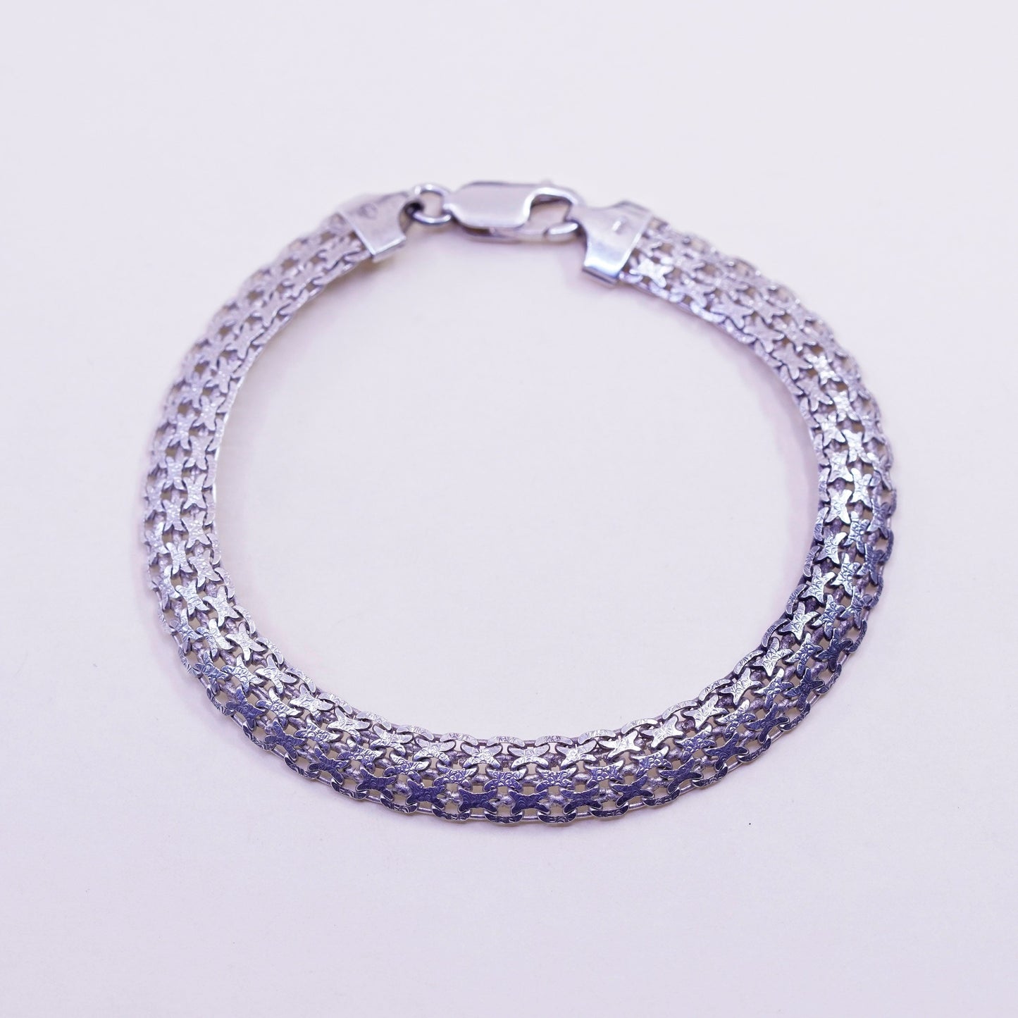 8”, 8mm, Vintage sterling silver bracelet, 925 flatten curb chain